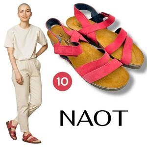NAOT Women's Kayla Suede Cork Platform Strappy Sandals Pink Size 10